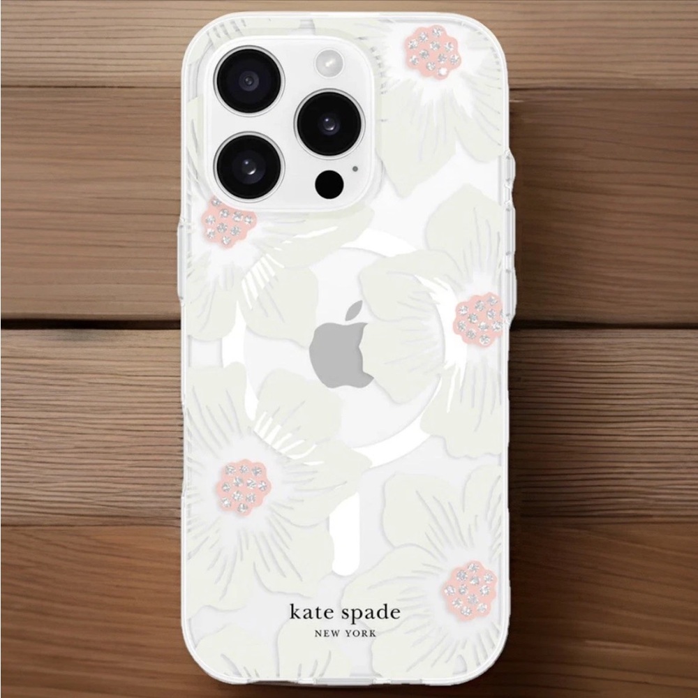 KATE SPADE Phone Case iPhone 15 Pro Max Clear Pink Floral Mag Safe Drop Protect - Picture 3 of 9